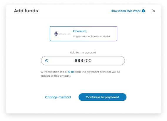 Add funds - Crypto amount with fees