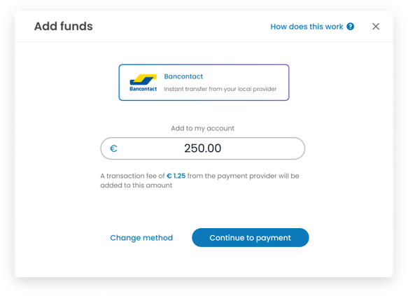 Add funds - Local methods amount + fees