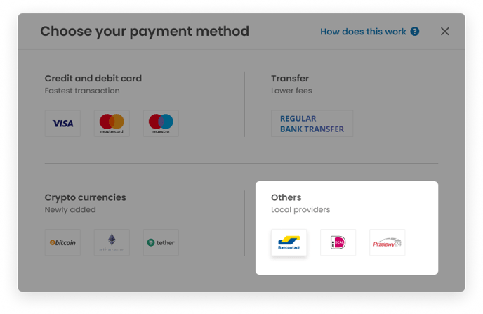 Add funds - Local methods selection