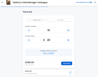 place bid - price view